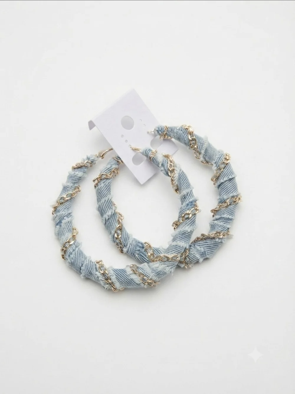 Light Blue Denim & Gold-Tone Twisted Hoop Earrings